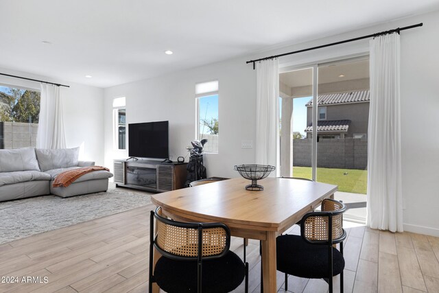 dining space featuring light hardwood / wood-style floors and a healthy amount of sunlight