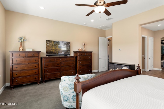 bedroom with visible vents, baseboards, and recessed lighting