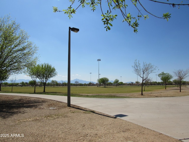 view of community with a lawn and driveway