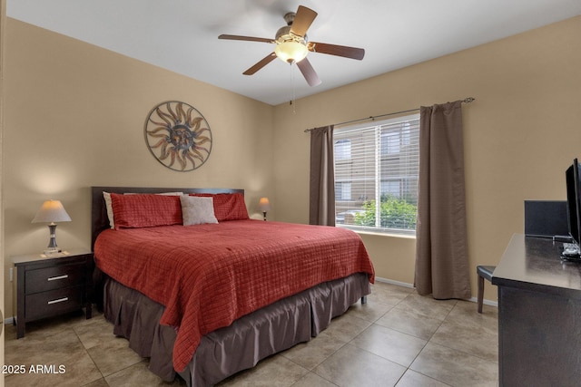 5335 E Shea Blvd Unit 1094, Scottsdale, AZ 85254 - bedroom featuring light tile patterned floors, baseboards, and a ceiling fan