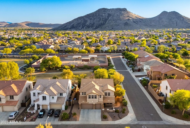 aerial view with a residential view and a mountain view