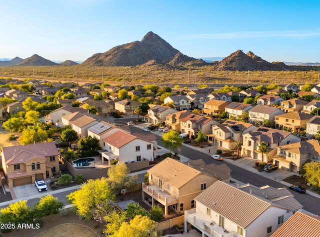 bird's eye view with a mountain view and a residential view