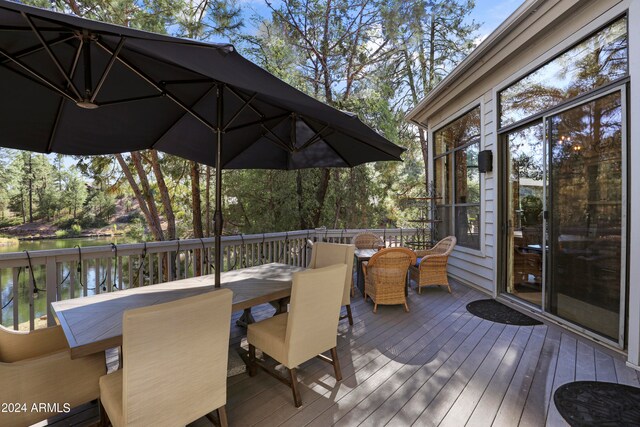 deck with a water view