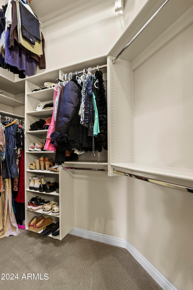 walk in closet featuring carpet