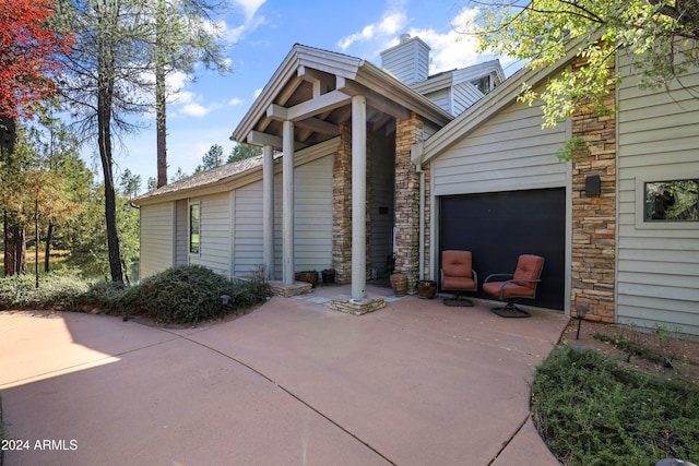 exterior space with a garage