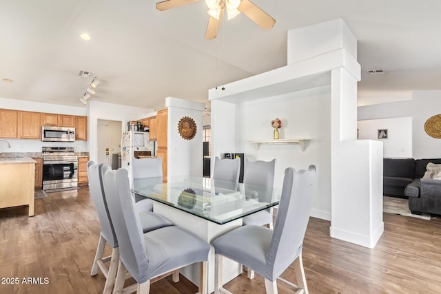 764 E Shannon St, Chandler, AZ 85225 - dining area featuring ceiling fan, light wood-type flooring, and baseboards
