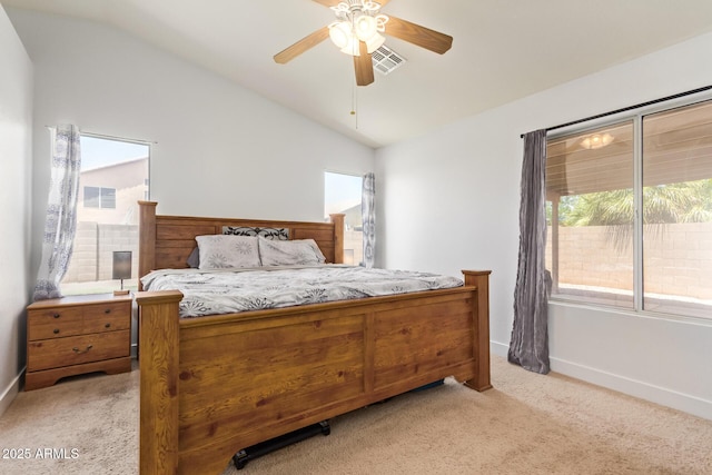 764 E Shannon St, Chandler, AZ 85225 - bedroom featuring vaulted ceiling, light colored carpet, baseboards, and a ceiling fan