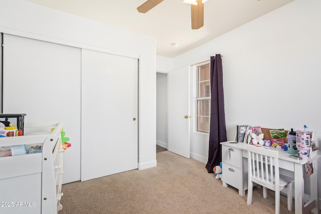 764 E Shannon St, Chandler, AZ 85225 - bedroom featuring light carpet, a closet, and ceiling fan