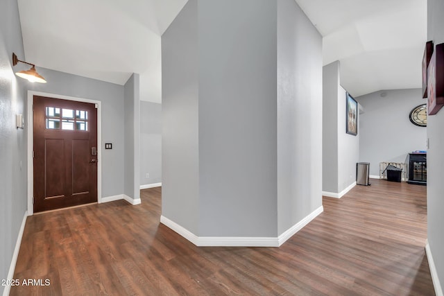 37508 N 12th St, Phoenix, AZ 85086 - entryway featuring vaulted ceiling, dark wood-style flooring, and baseboards