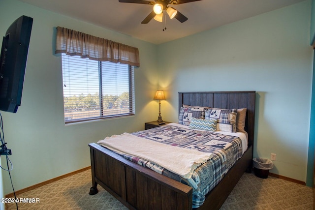 bedroom featuring ceiling fan and carpet floors