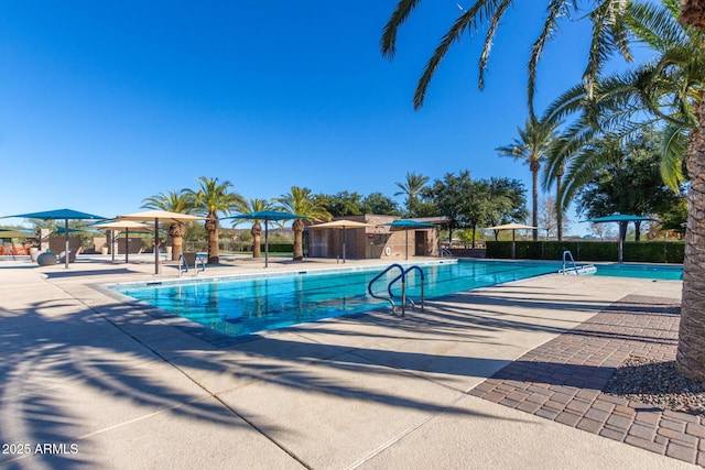 view of swimming pool with a patio