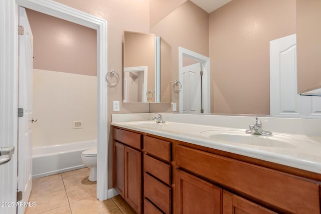 bathroom with vanity, toilet, and tile patterned flooring