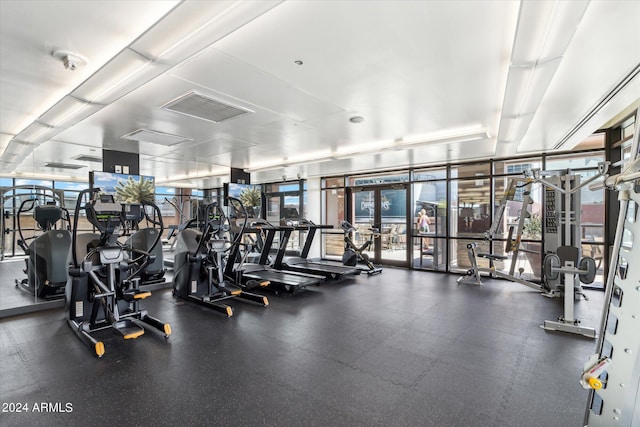 gym featuring a wall of windows