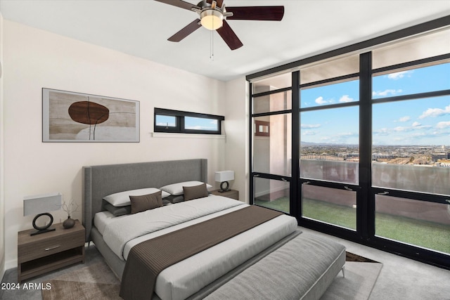 bedroom featuring carpet and ceiling fan