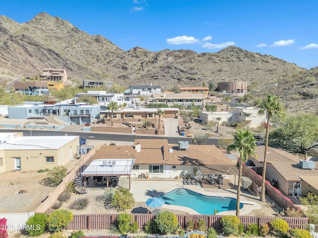 birds eye view of property featuring a residential view and a mountain view