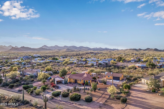aerial view featuring a residential view and a mountain view