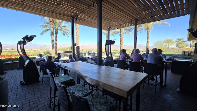 view of patio featuring a mountain view