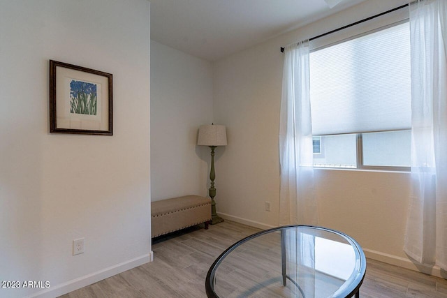 interior space with light wood finished floors and baseboards