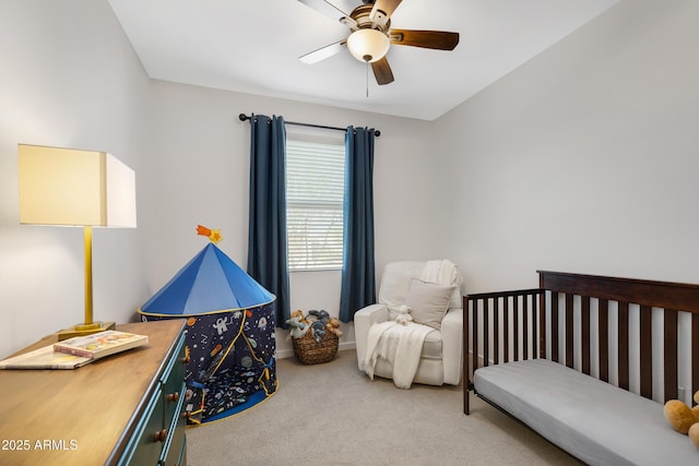 bedroom featuring carpet floors and a ceiling fan