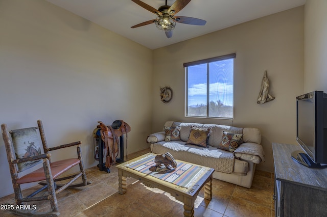 living room with ceiling fan