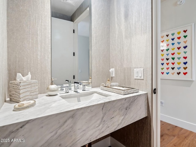bathroom featuring wood finished floors and vanity