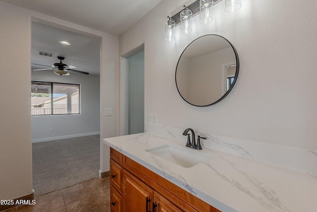 17207 E El Pueblo Blvd, Fountain Hills, AZ 85268 - bathroom featuring ceiling fan, vanity, baseboards, and tile patterned floors