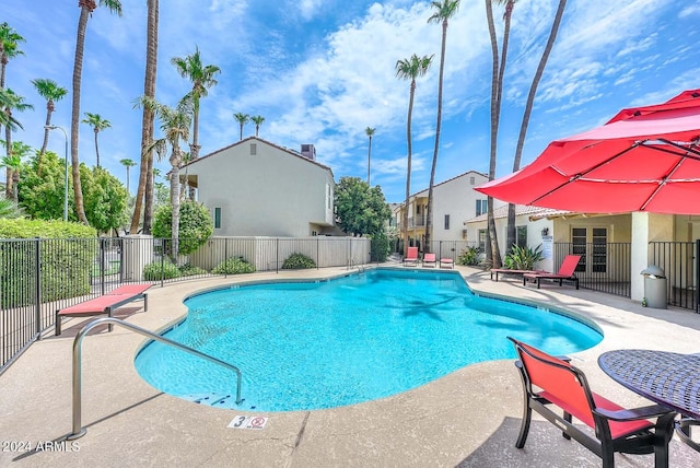 view of swimming pool featuring a patio