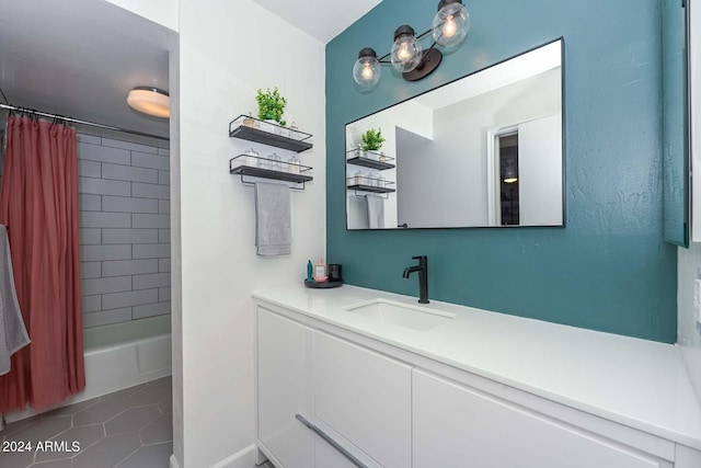 bathroom with vanity, tile patterned floors, and shower / bath combo