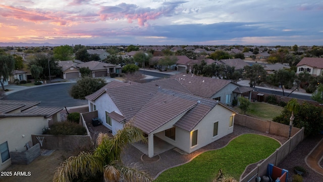 view of aerial view at dusk