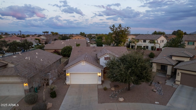 view of aerial view at dusk