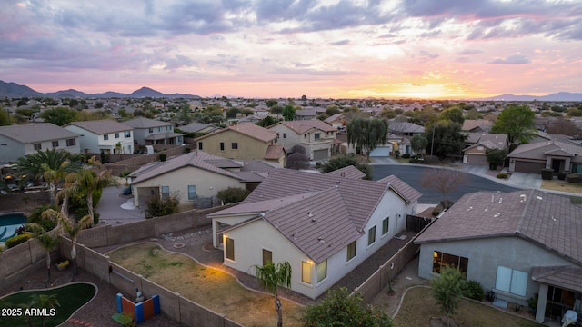 view of aerial view at dusk