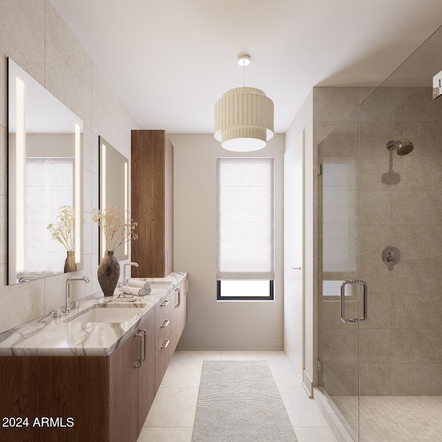 19360 N 73rd St Unit 1058, Scottsdale, AZ 85255 - full bath with double vanity, a shower stall, and tile patterned flooring