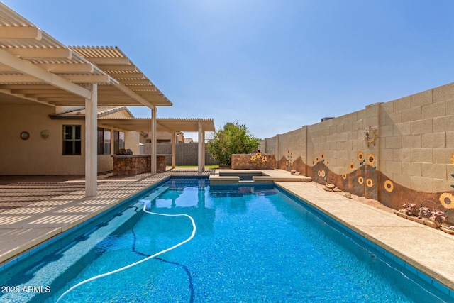 8256 W Bloomfield Rd, Peoria, AZ 85381 - view of swimming pool with a pergola, a patio, a fenced backyard, and a pool with connected hot tub