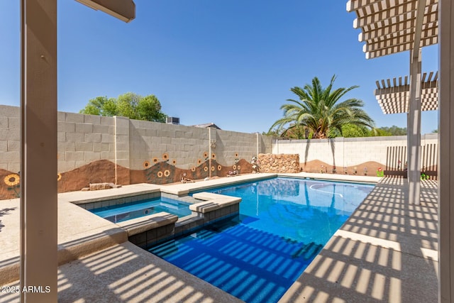 8256 W Bloomfield Rd, Peoria, AZ 85381 - view of swimming pool with a pool with connected hot tub, a pergola, and a fenced backyard