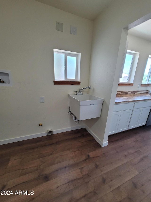 bathroom with hardwood / wood-style flooring and sink