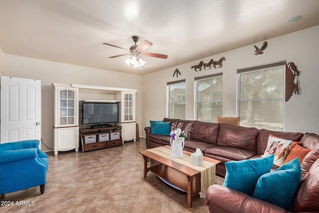 living room with ceiling fan