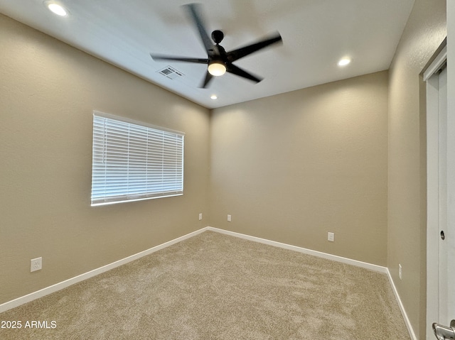 15422 S Sequoia Cir, Arizona City, AZ 85123 - carpeted spare room with baseboards, a ceiling fan, visible vents, and recessed lighting