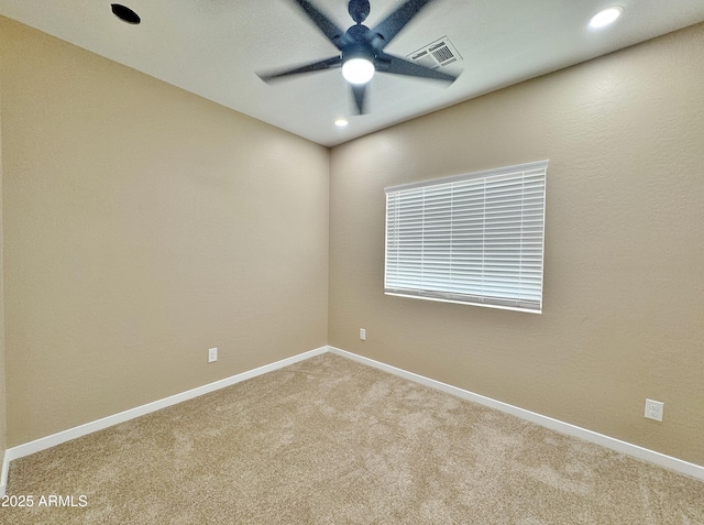 15422 S Sequoia Cir, Arizona City, AZ 85123 - empty room featuring ceiling fan, carpet, visible vents, recessed lighting, and baseboards