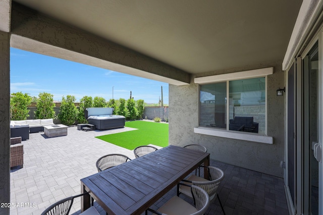 29339 N 135th Dr, Peoria, AZ 85383 - view of patio featuring outdoor dining area, an outdoor living space, and a hot tub