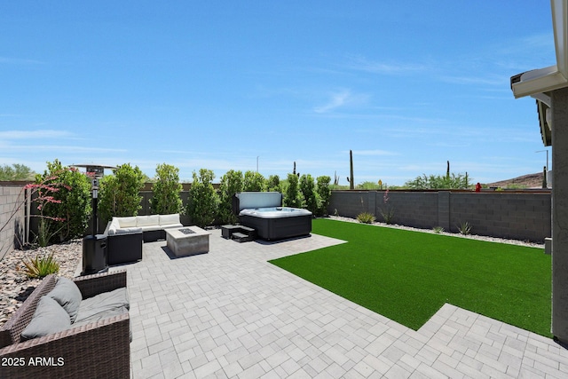 29339 N 135th Dr, Peoria, AZ 85383 - view of patio with an outdoor living space with a fire pit and a hot tub