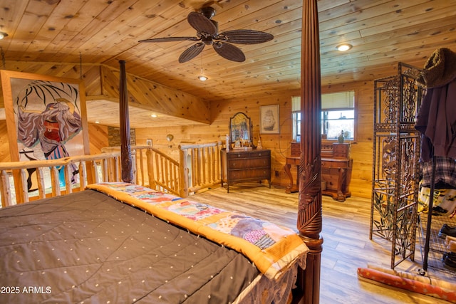 8455 Ridge Dr, Show Low, AZ 85901 - bedroom featuring wooden ceiling, wood-type flooring, wood walls, and vaulted ceiling
