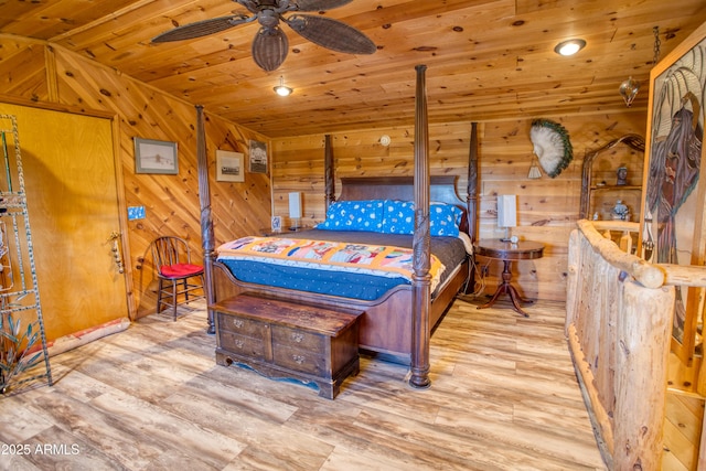 8455 Ridge Dr, Show Low, AZ 85901 - bedroom with wood ceiling, wooden walls, and wood finished floors