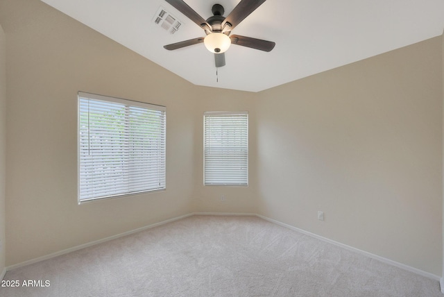 2627 E Gary Way, Phoenix, AZ 85042 - unfurnished room with light carpet, baseboards, a ceiling fan, and lofted ceiling