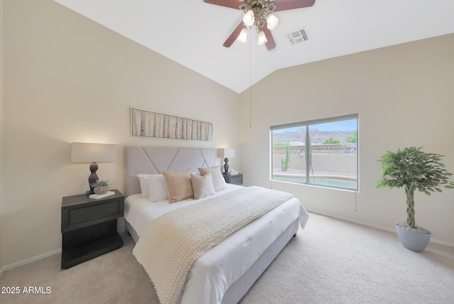 2627 E Gary Way, Phoenix, AZ 85042 - carpeted bedroom with baseboards, vaulted ceiling, and a ceiling fan