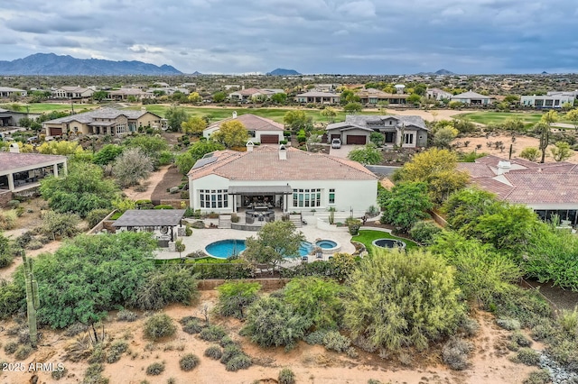28609 N Cottonwood Basin Dr, Rio Verde, AZ 85263 - aerial view of residential area with a pool area and a mountain backdrop