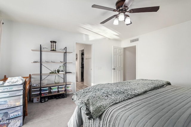 bedroom featuring carpet and ceiling fan