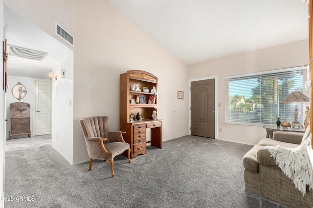 6424 E Aire Libre Ln, Scottsdale, AZ 85254 - sitting room with carpet floors, high vaulted ceiling, and baseboards