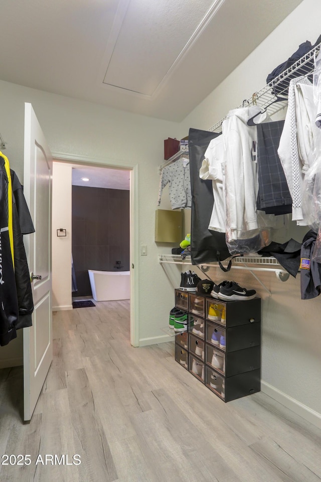 spacious closet with wood finished floors