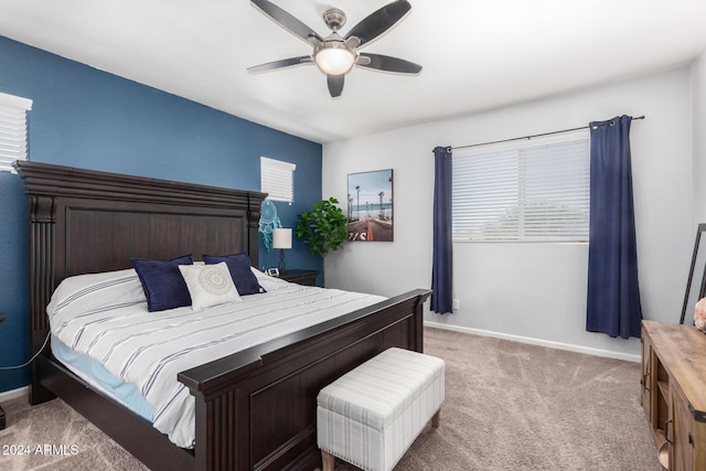 bedroom with carpet flooring and ceiling fan