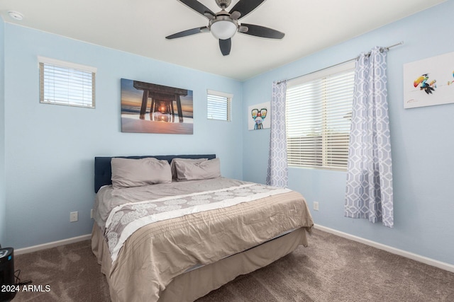 bedroom with carpet flooring and ceiling fan